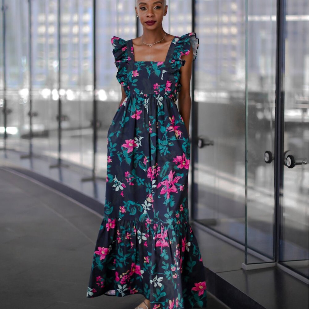 Signed, Blake x The Drop Floral Maxi Dress - Pink and Green with pockets
